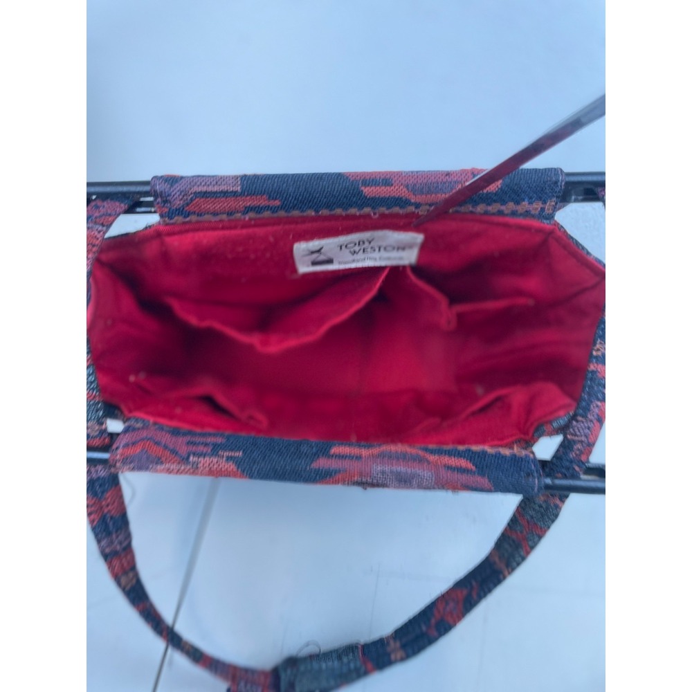 Vintage Toby Weston Purse Handbag Red Aztec Tribal Tapestry Shoulder Bag USA - Picture 6 of 13